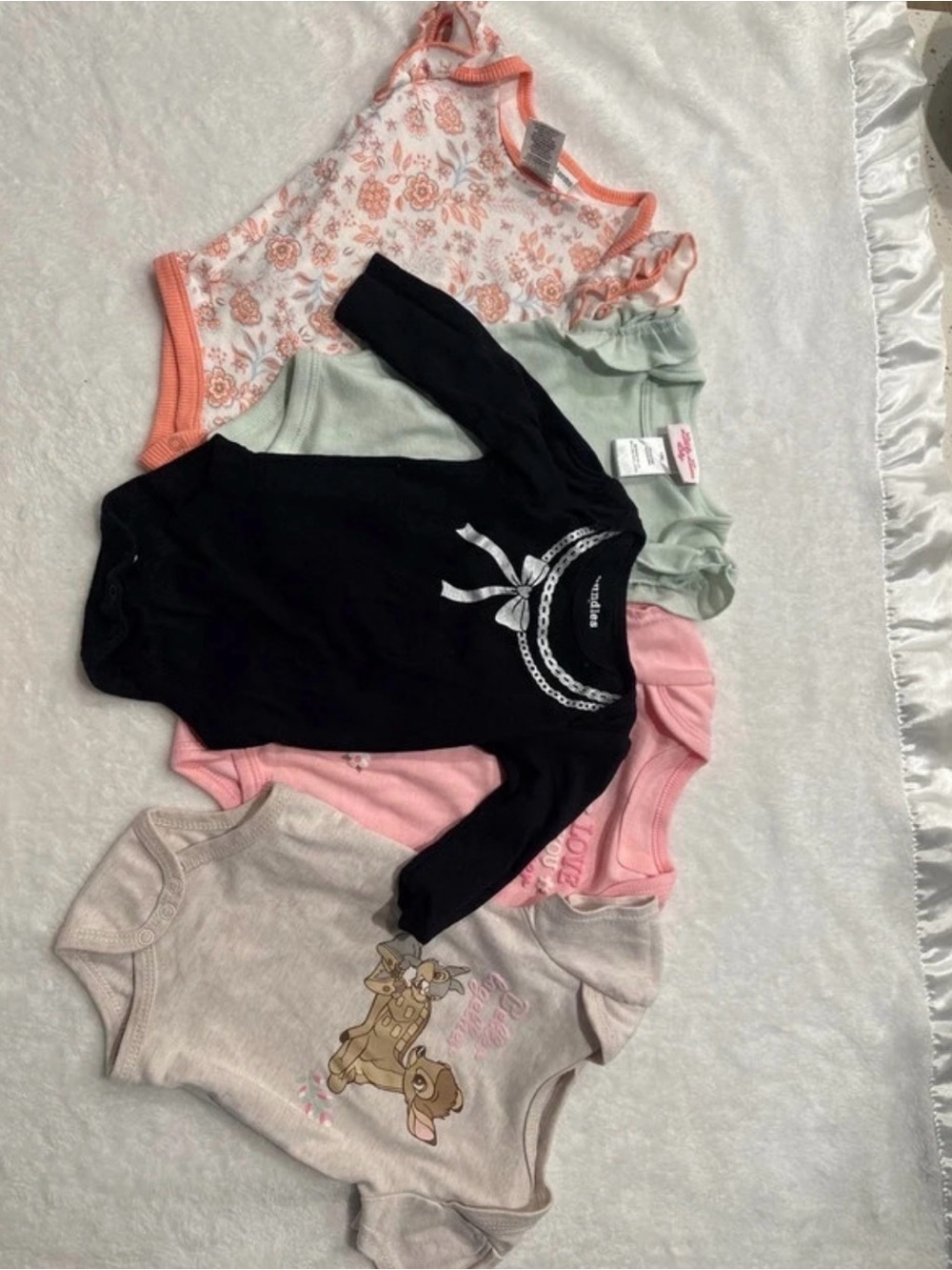 Disney Baby Girls One-Piece Bodysuit Bundle - Black, Pink, Mint, Coral, Cream